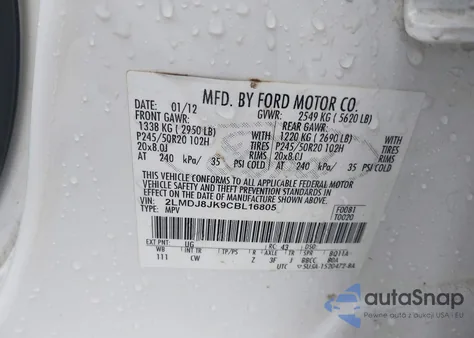 2012 Lincoln Mkx from USA, damaged, VIN 2LMDJ8JK9CBL16805